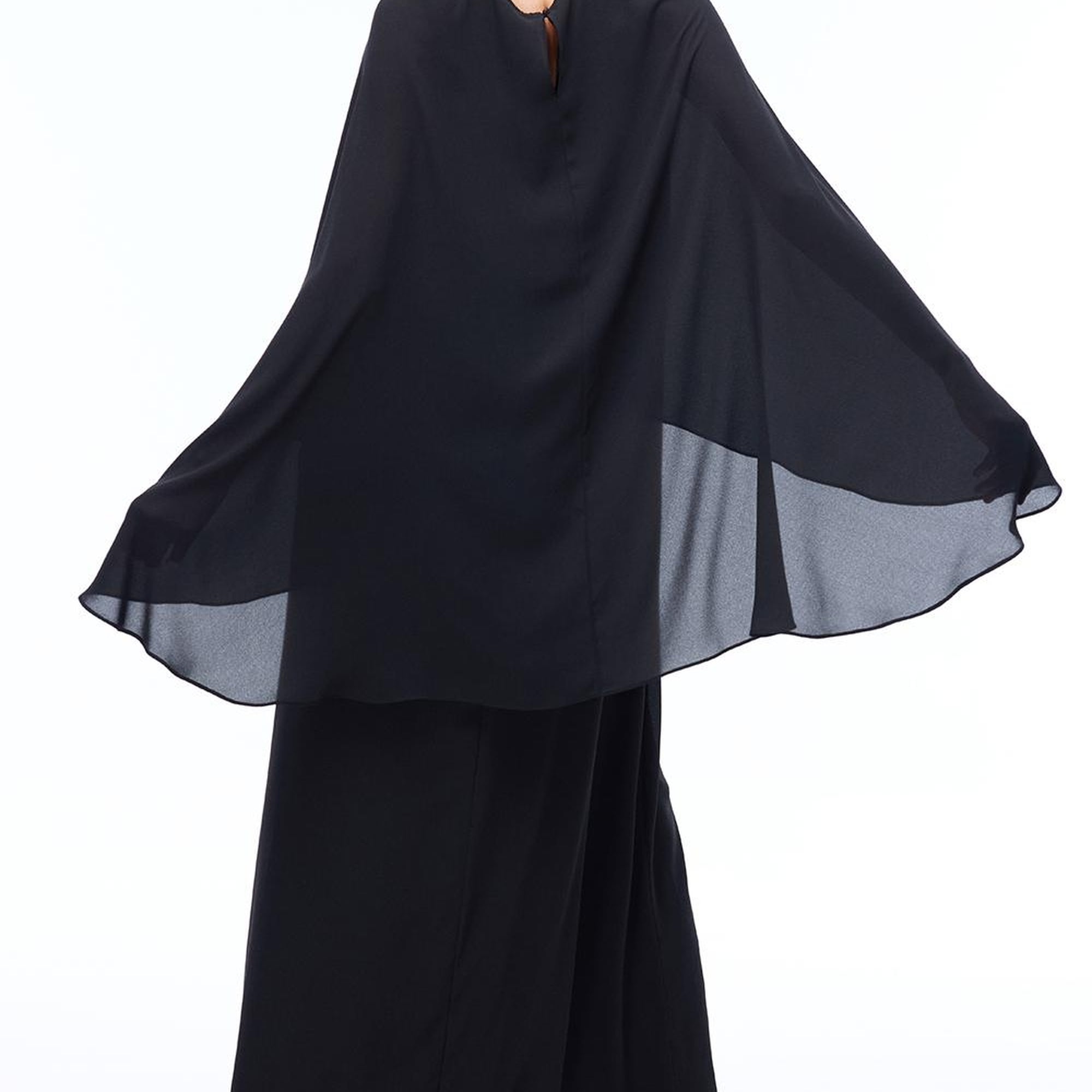 Alfas Rahat Kalıp Maxi Boy Yarasa Kol Yuvarlak Yaka Siyah Elbise