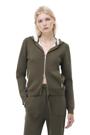  Triko Rahat Kalıp Standart Boy Takma Kol Kapüşonlu Hakı Hırka