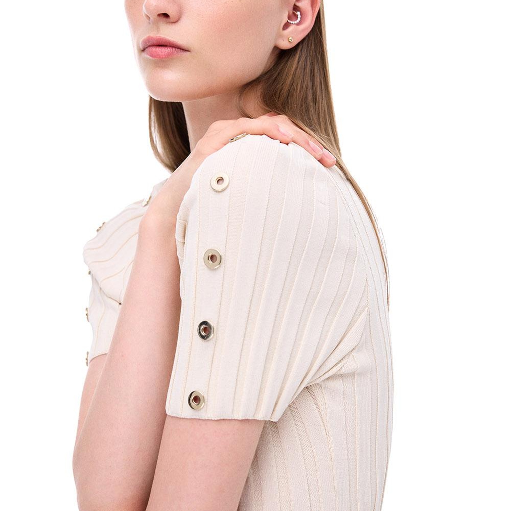 Triko Slim Fit Standart Boy Takma Kol Bisiklet Yaka Bej Bluz