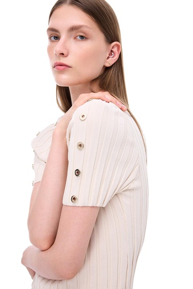  Triko Slim Fit Standart Boy Takma Kol Bisiklet Yaka Bej Bluz