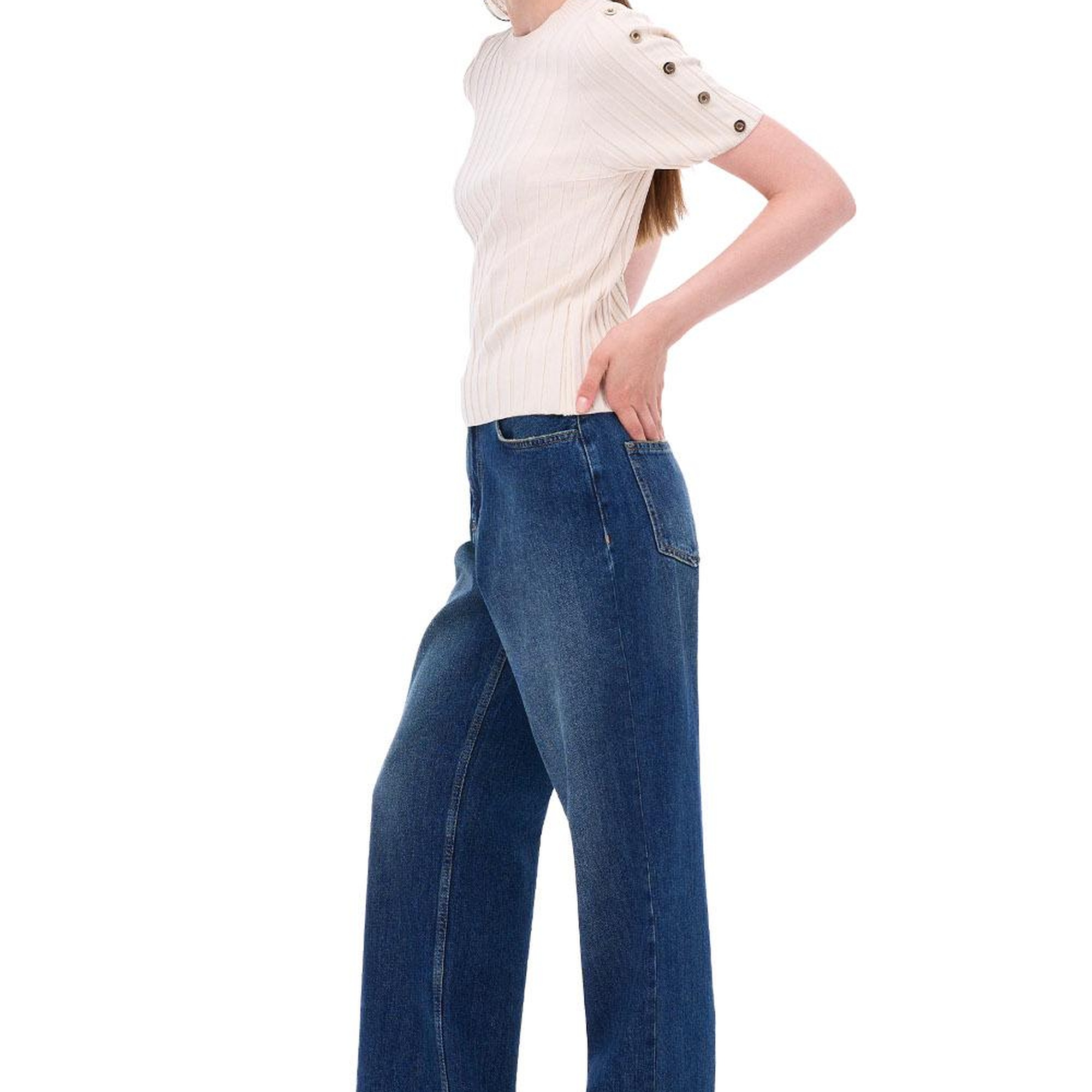 Triko Slim Fit Standart Boy Takma Kol Bisiklet Yaka Bej Bluz