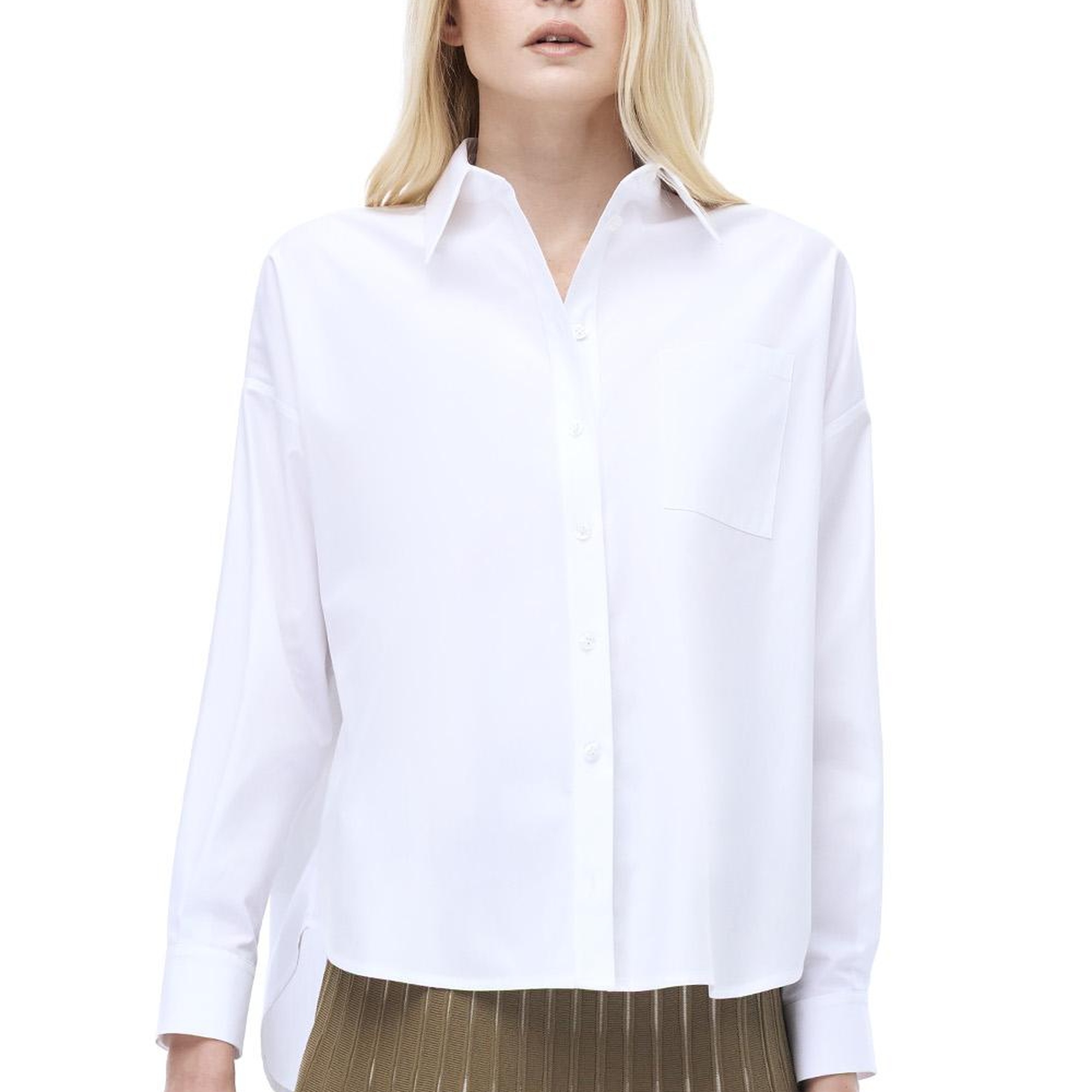 Depth Rahat Kalıp Takma Kol Gömlek Yaka Beyaz Renk Kadın Gömlek