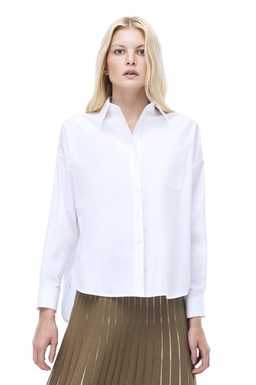  Depth Rahat Kalıp Takma Kol Gömlek Yaka Beyaz Renk Kadın Gömlek