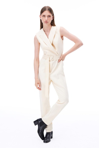  Morningstar Regular Fit Uzun Boy Sıfır Kol Erkek Yaka Acık bej Tulum