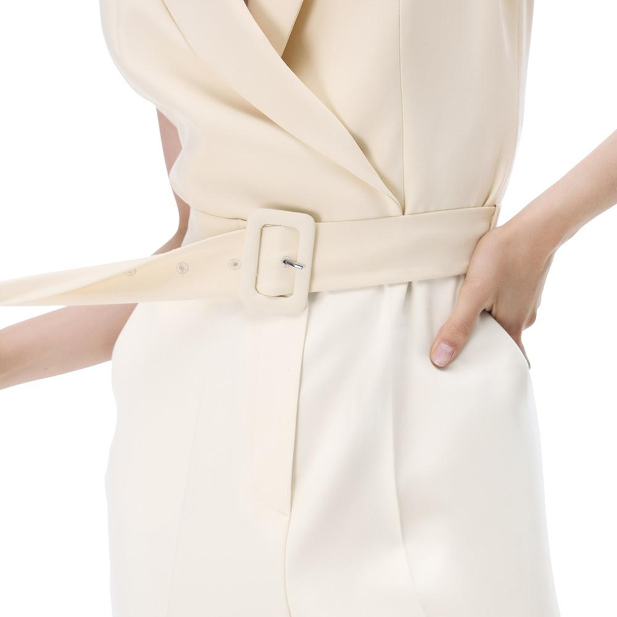 Morningstar Regular Fit Uzun Boy Sıfır Kol Erkek Yaka Acık bej Tulum