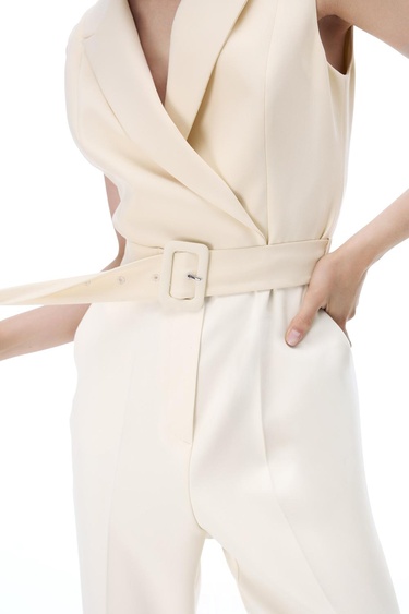  Morningstar Regular Fit Uzun Boy Sıfır Kol Erkek Yaka Acık bej Tulum