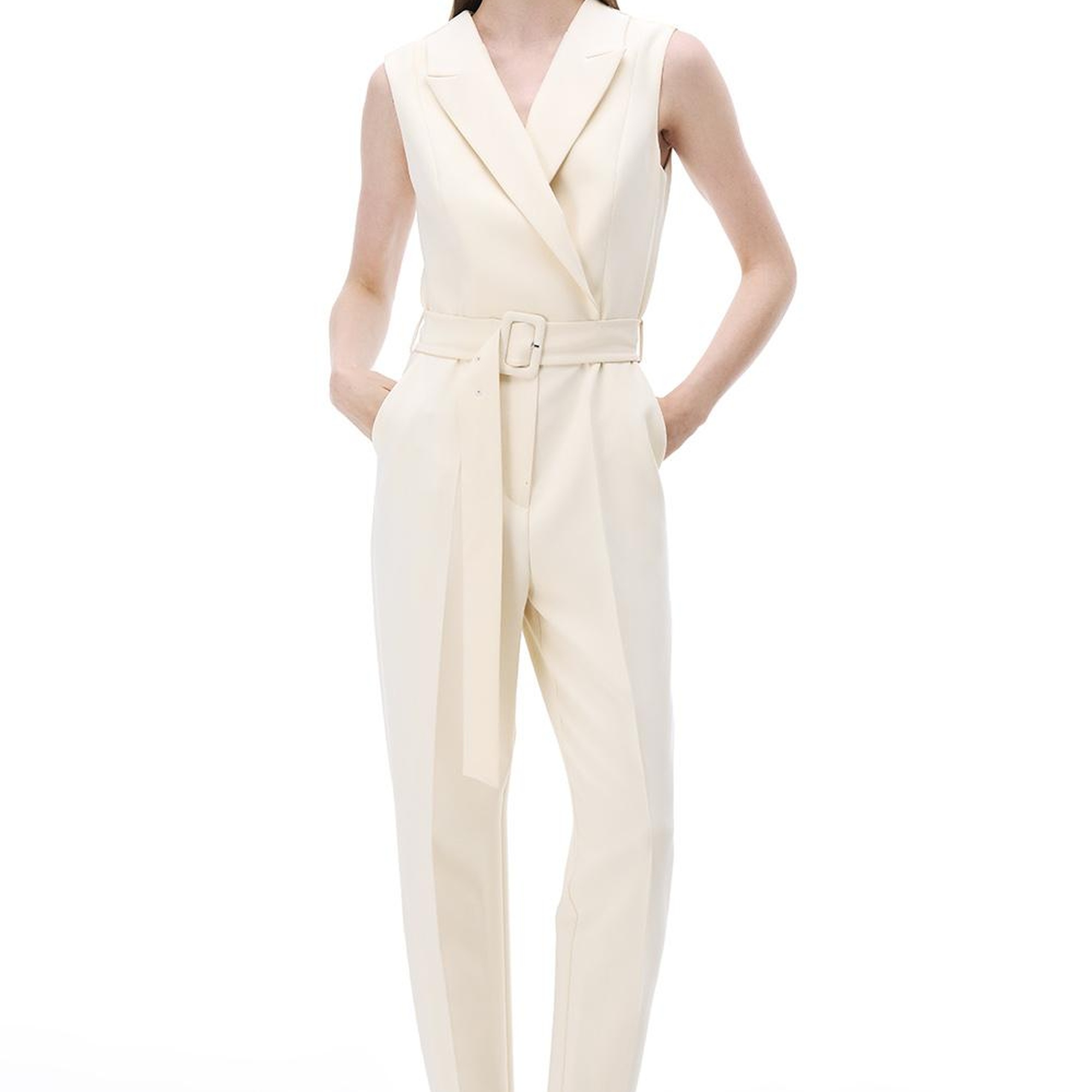 Morningstar Regular Fit Uzun Boy Sıfır Kol Erkek Yaka Acık bej Tulum