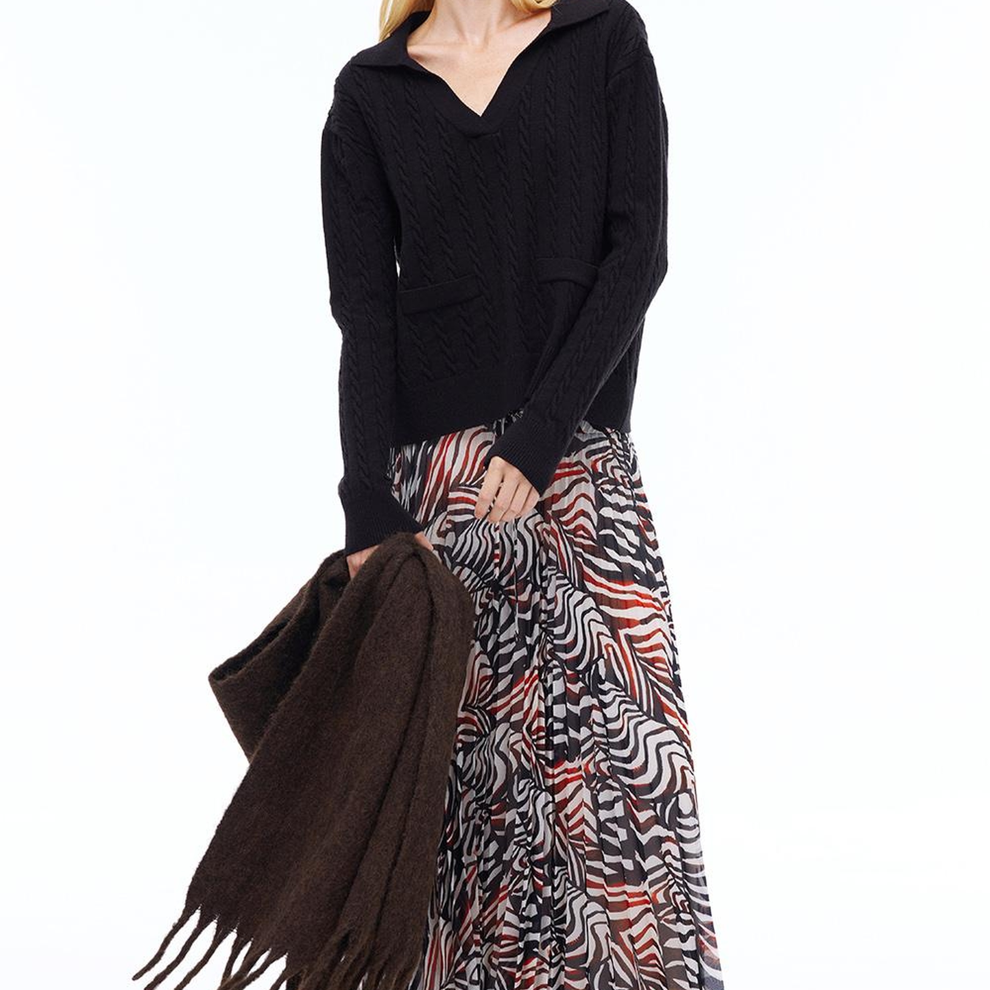 Deannas Rahat Kalıp Zebra Desen Midi Boy Çok Renkli Etek