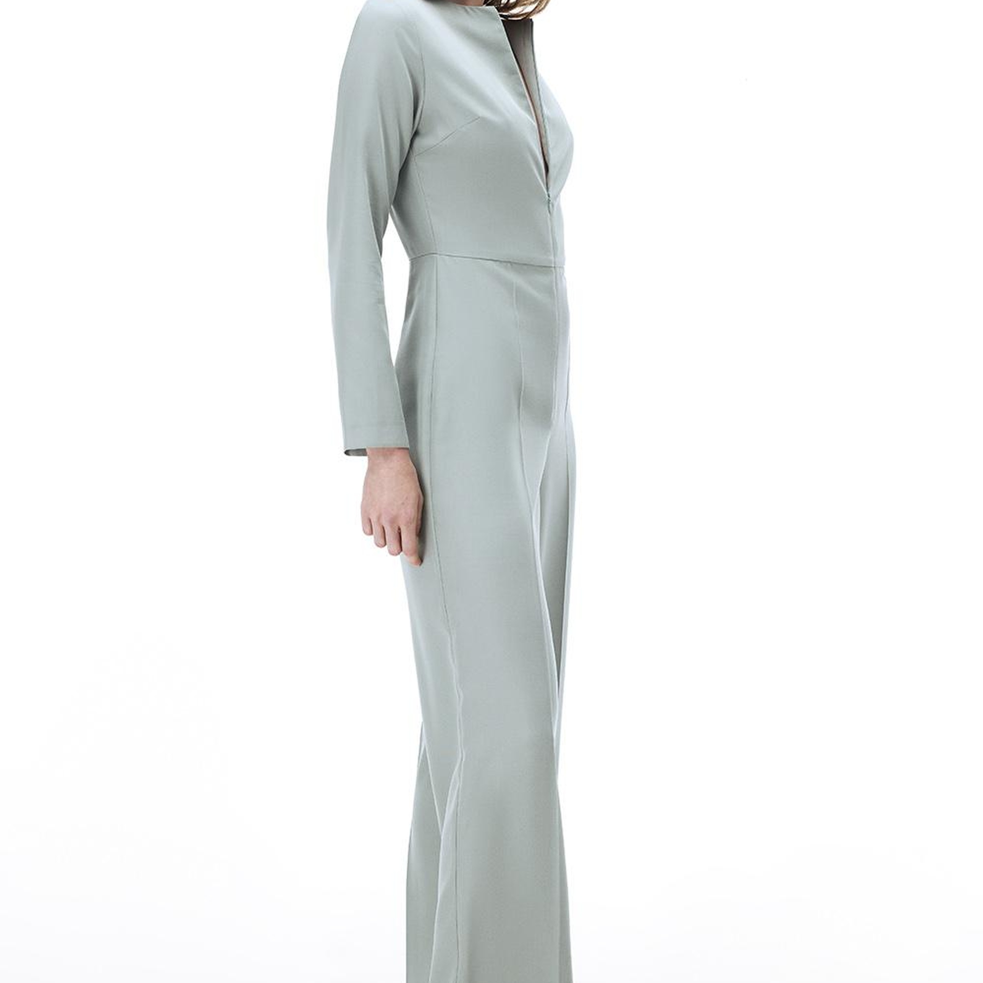 Morla Regular Fit Uzun Boy Takma Kol Yuvarlak Yaka Mint Tulum