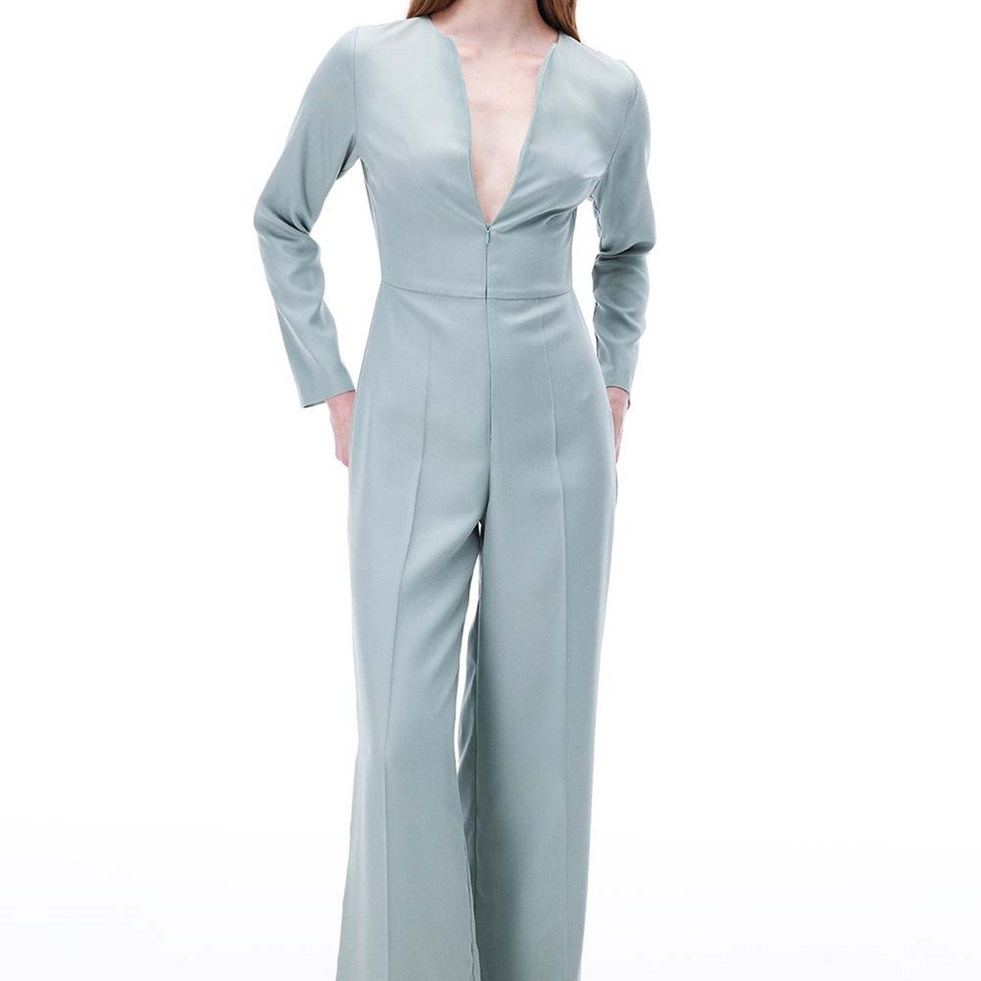 Morla Regular Fit Uzun Boy Takma Kol Yuvarlak Yaka Mint Tulum