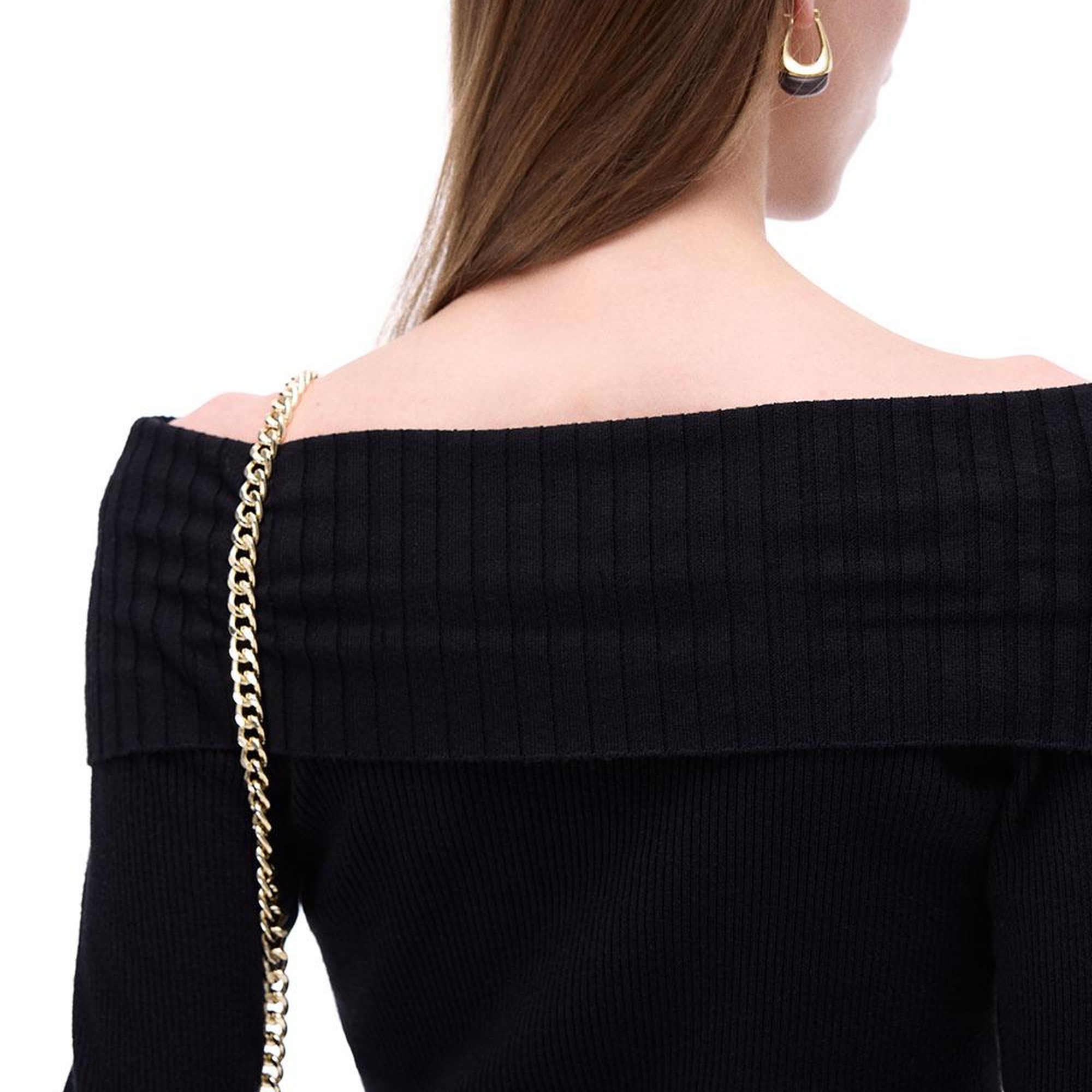 Triko Slim Fit Standart Boy Reglan Kol Kayık Yaka Siyah Bluz