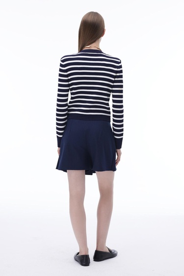  Triko Slim Fit Standart Boy Takma Kol Bisiklet Yaka Ekru lacıvert Hırka