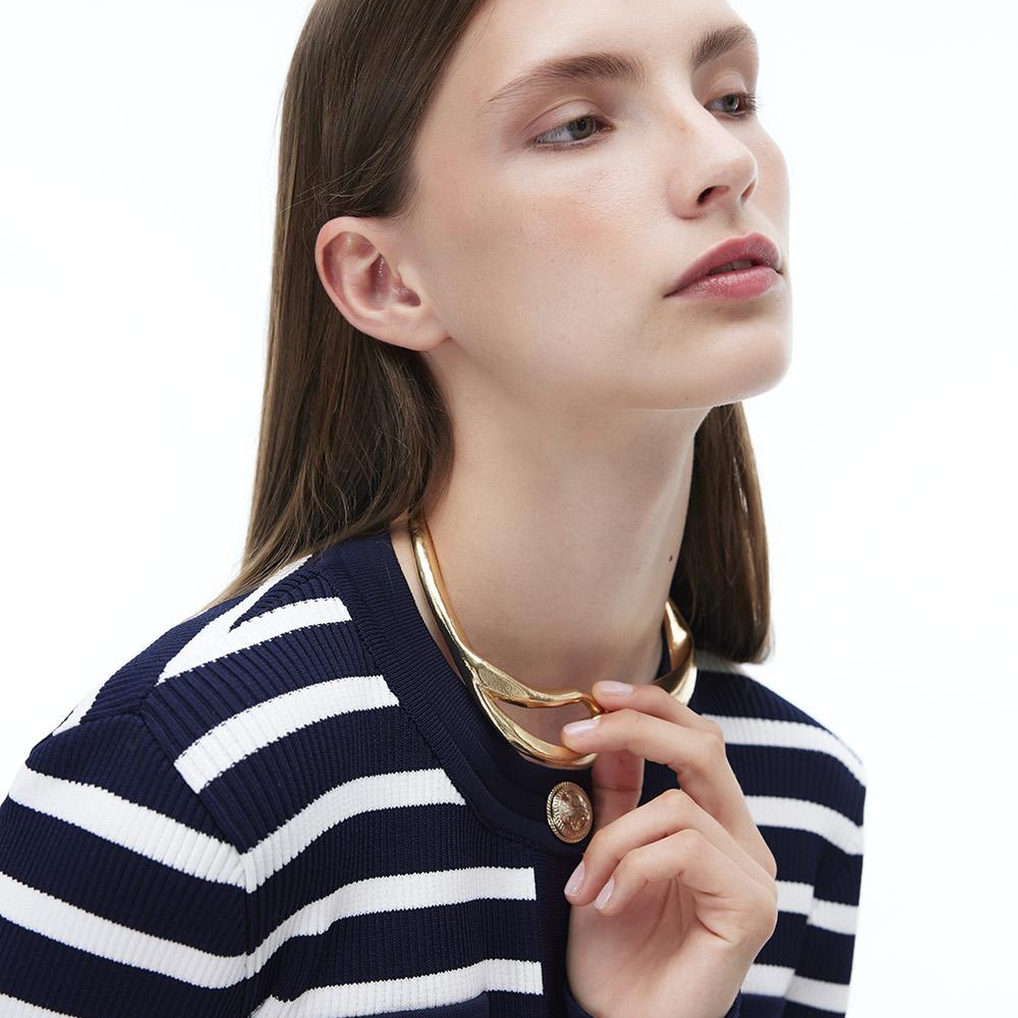 Triko Slim Fit Standart Boy Takma Kol Bisiklet Yaka Ekru lacıvert Hırka