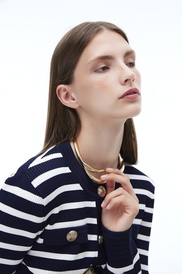  Triko Slim Fit Standart Boy Takma Kol Bisiklet Yaka Ekru lacıvert Hırka