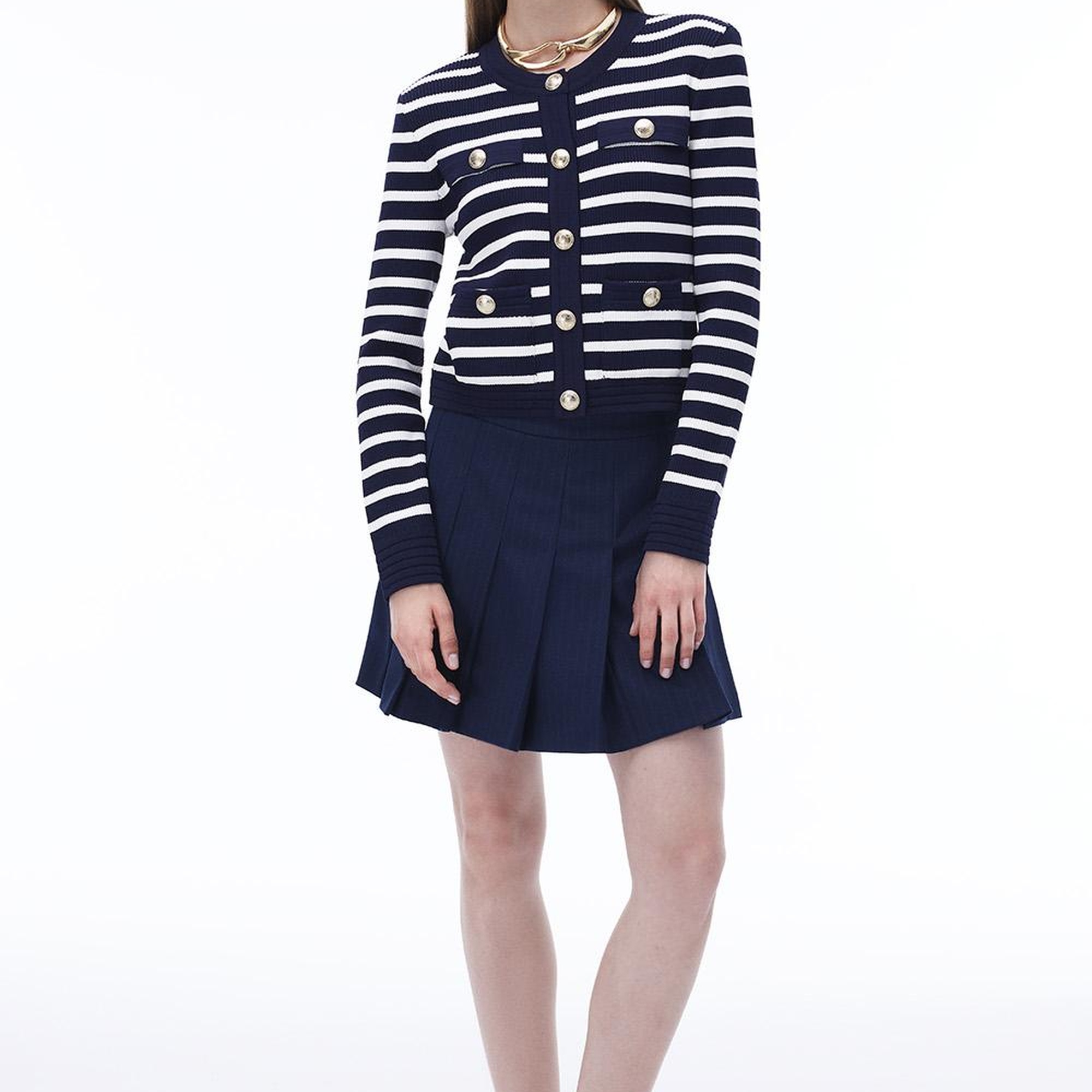 Triko Slim Fit Standart Boy Takma Kol Bisiklet Yaka Ekru lacıvert Hırka