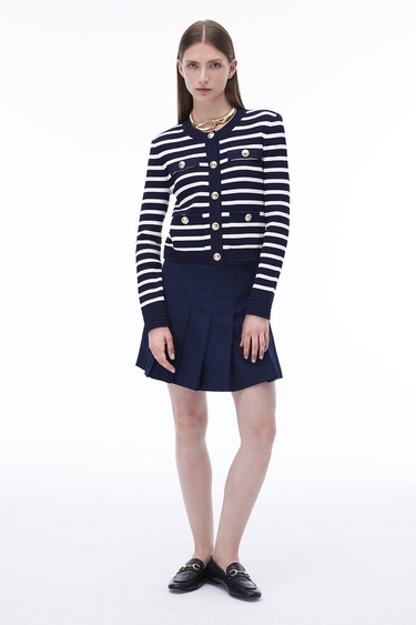  Triko Slim Fit Standart Boy Takma Kol Bisiklet Yaka Ekru lacıvert Hırka