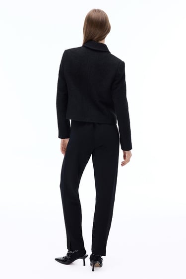  Triko Rahat Kalıp Bilek Boy Siyah Pantolon