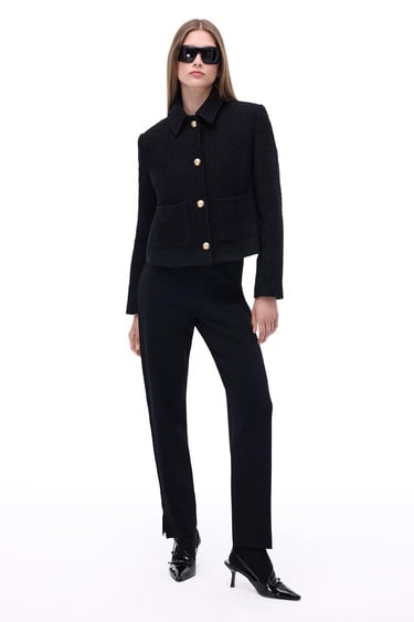  Triko Rahat Kalıp Bilek Boy Siyah Pantolon