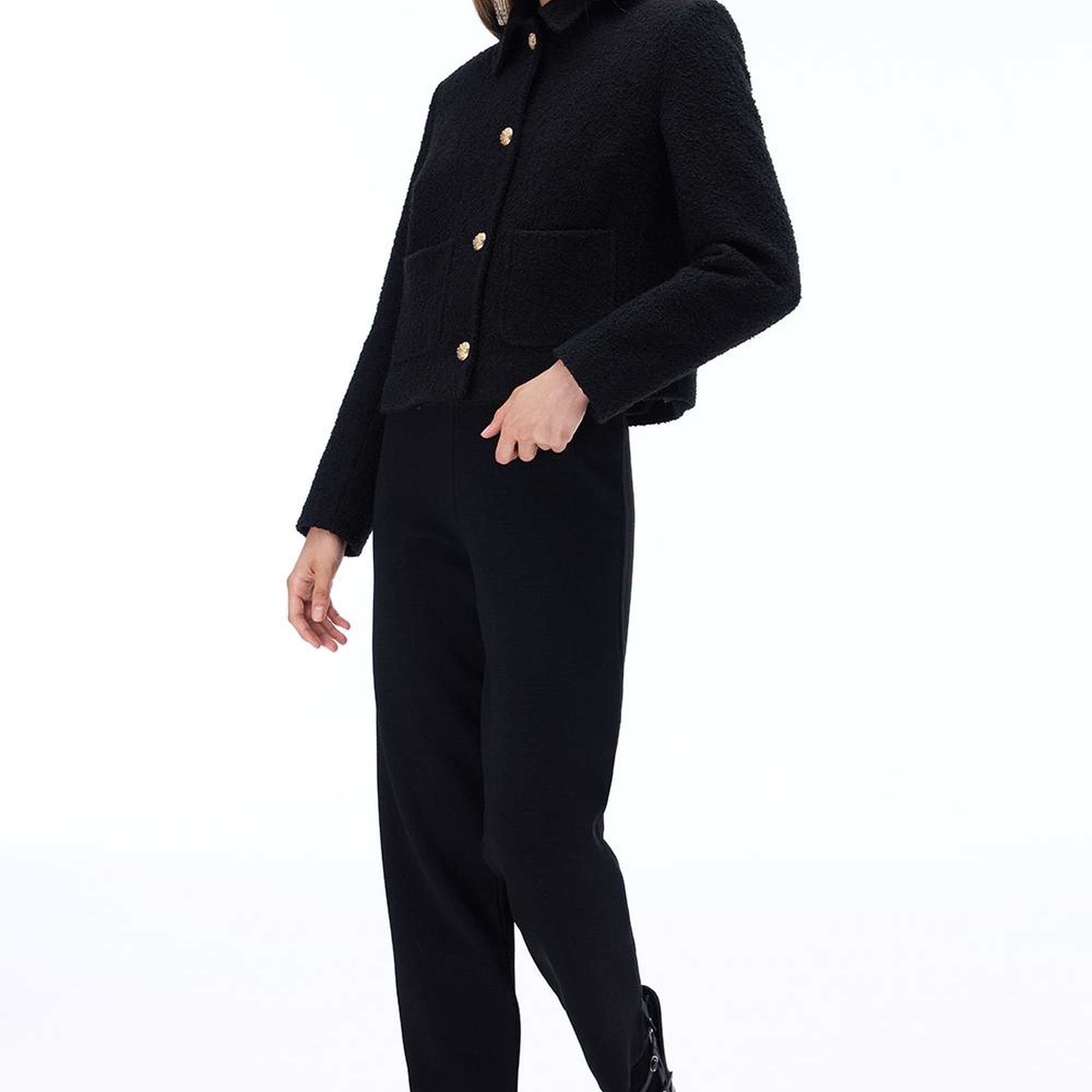 Triko Rahat Kalıp Bilek Boy Siyah Pantolon