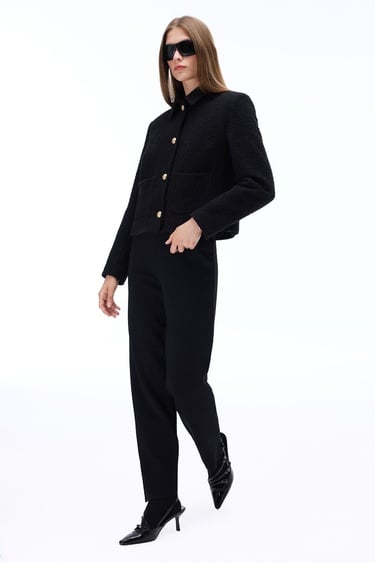  Triko Rahat Kalıp Bilek Boy Siyah Pantolon