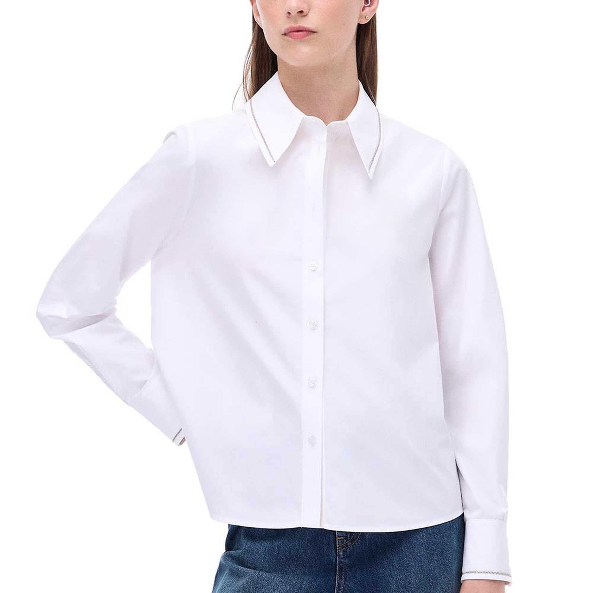 Amelias Regular Fit Standart Boy Takma Kol Gömlek Yaka Beyaz Gömlek