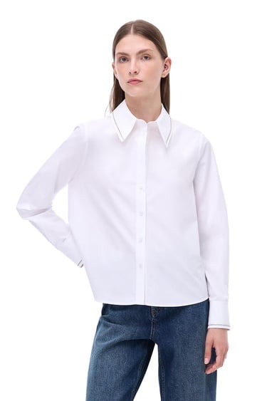  Amelias Regular Fit Standart Boy Takma Kol Gömlek Yaka Beyaz Gömlek