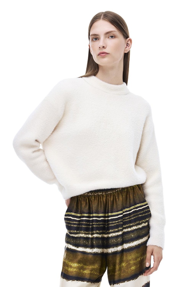  Triko Rahat Kalıp Standart Boy Düşük Kollu Bisiklet Yaka Ekru Kazak