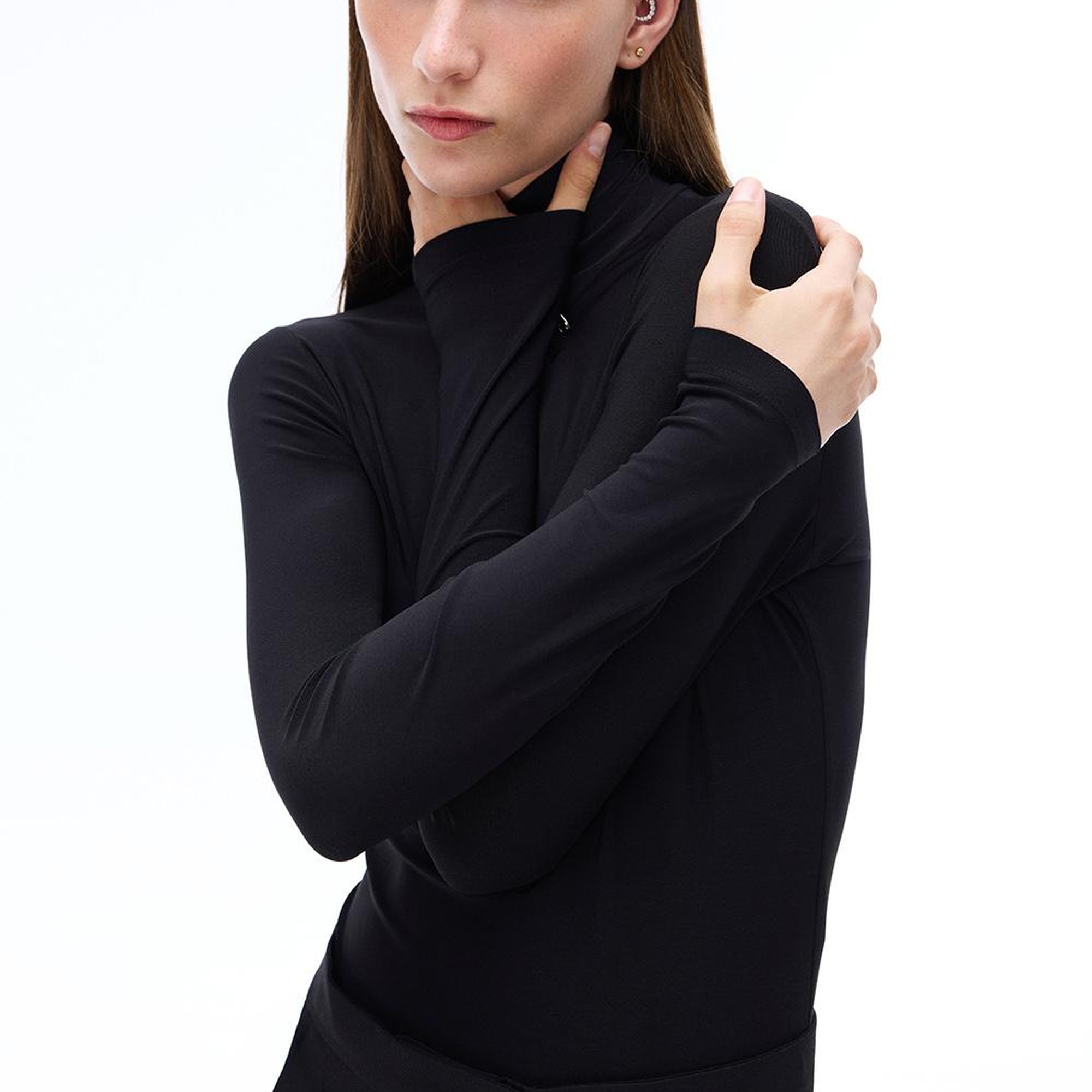 Triko Slim Fit Standart Boy Takma Kol Balıkçı Yaka Siyah Kazak