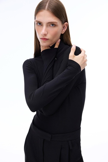  Triko Slim Fit Standart Boy Takma Kol Balıkçı Yaka Siyah Kazak