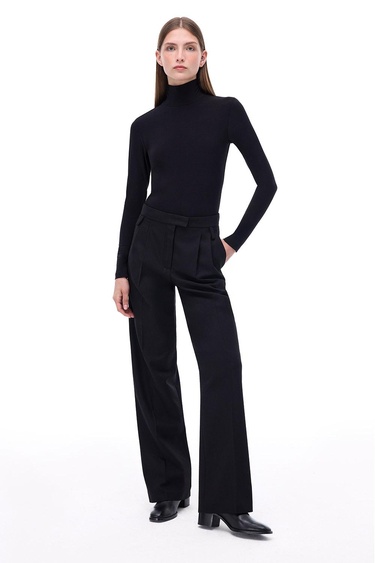  Triko Slim Fit Standart Boy Takma Kol Balıkçı Yaka Siyah Kazak