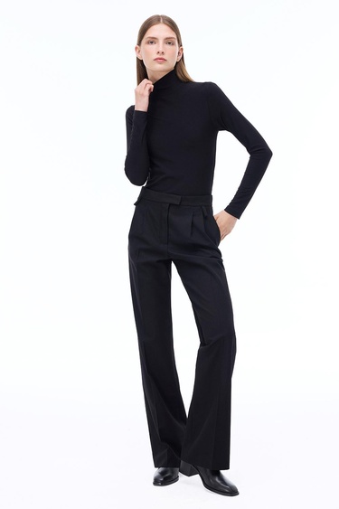  Triko Slim Fit Standart Boy Takma Kol Balıkçı Yaka Siyah Kazak