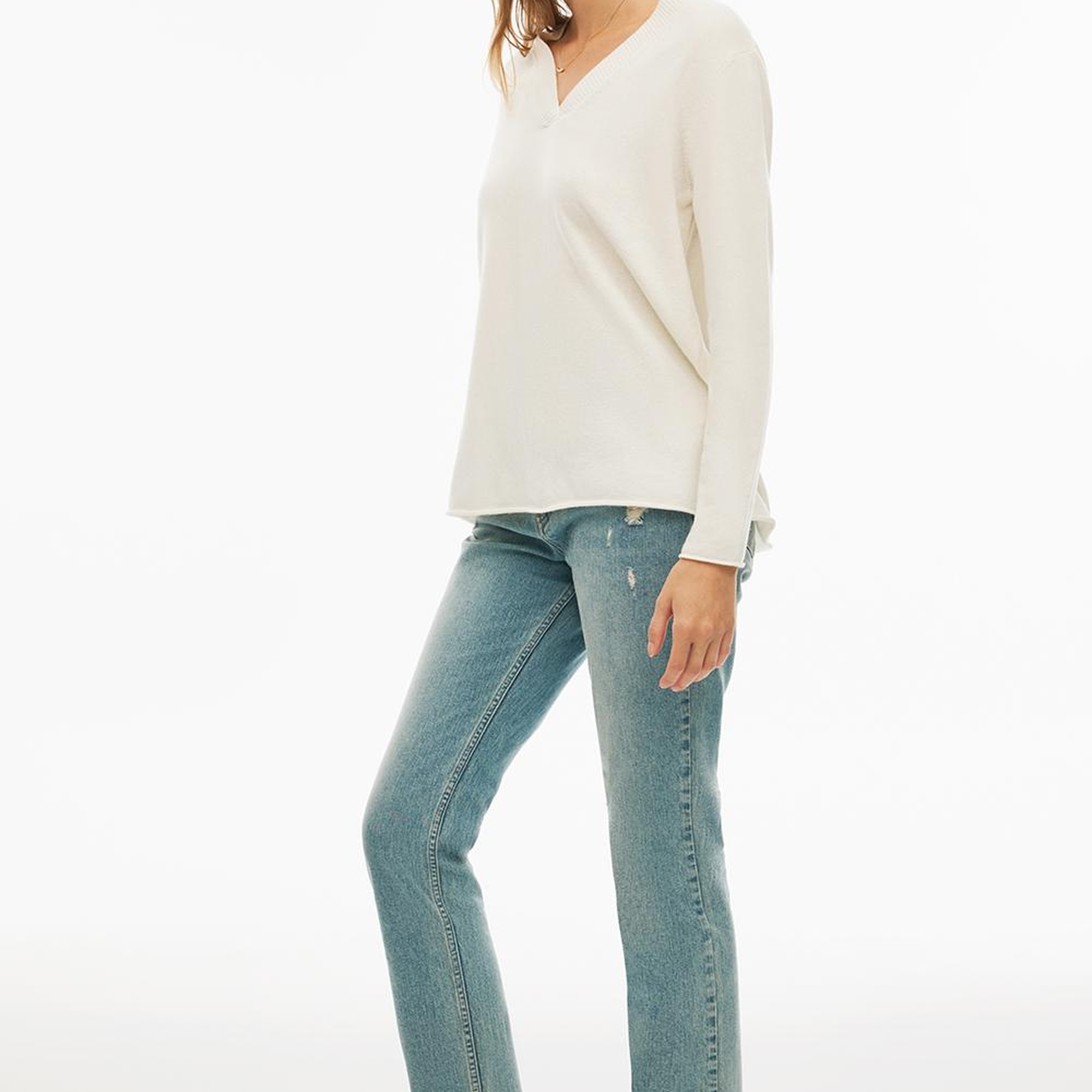 Mayra Regular Fit Standart Boy Ekru Renk Kadın Triko Bluz