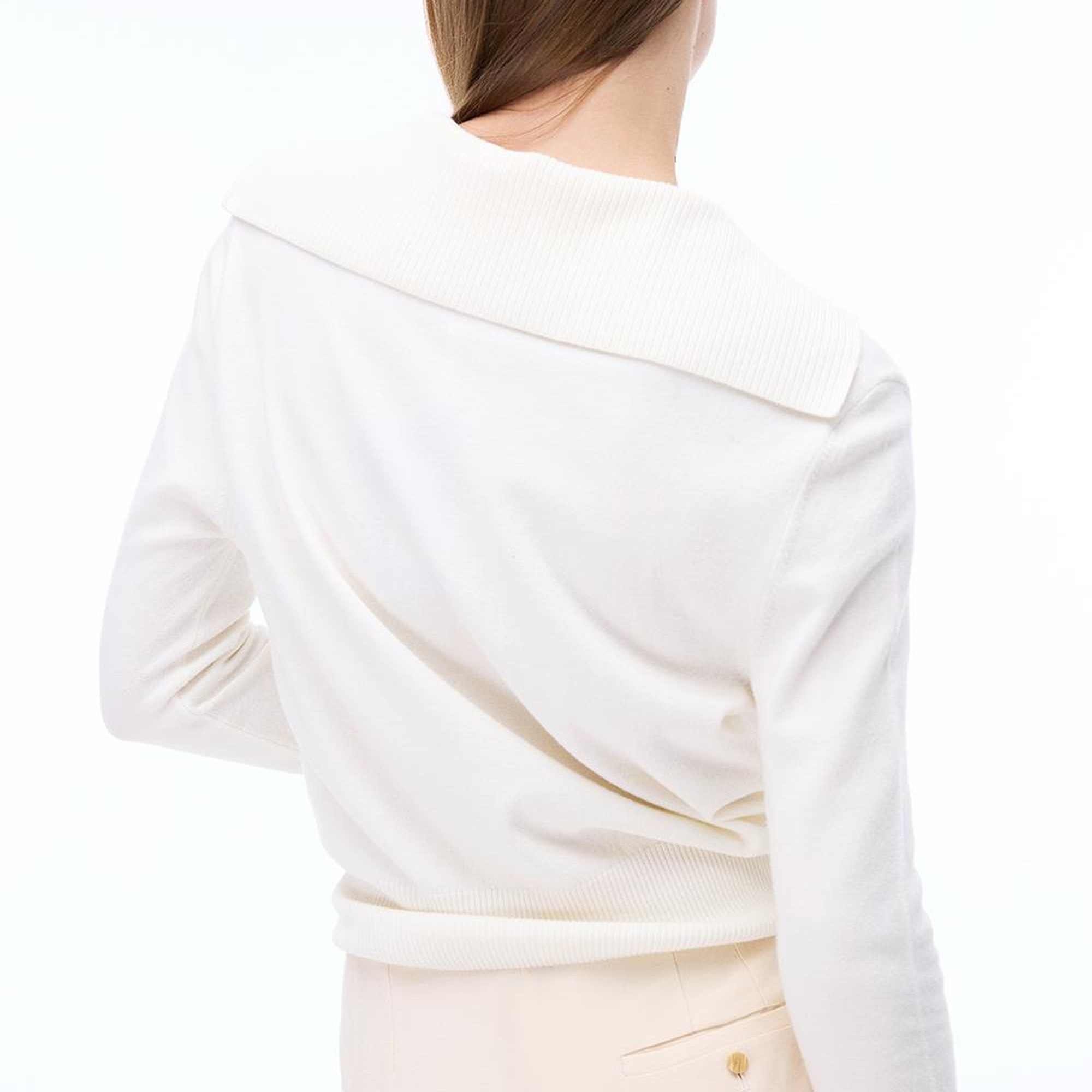 Triko Rahat Kalıp Standart Boy Takma Kol V-Yaka Ekru Kazak