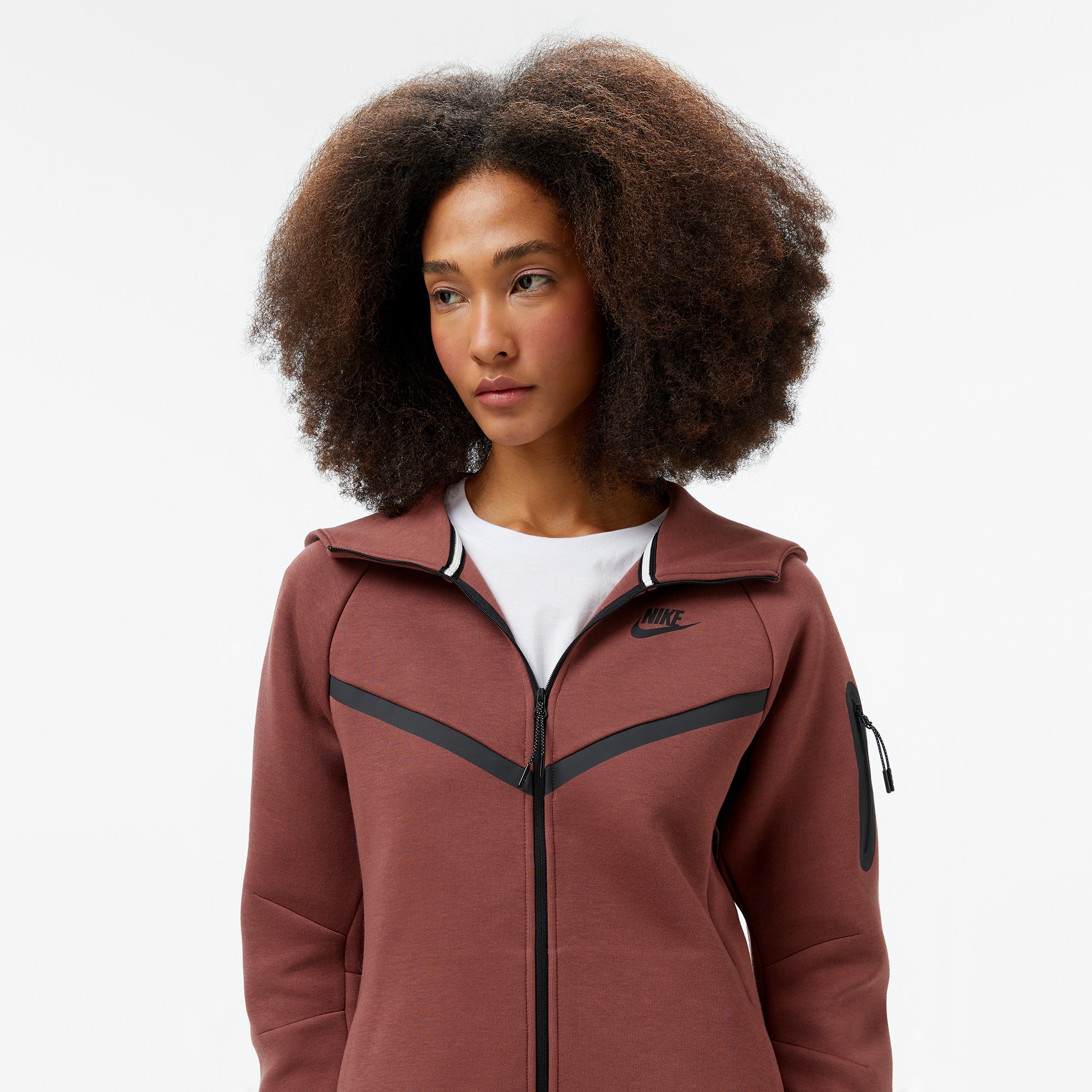 Nike Sportswear Tech Fleece Windrunner Kadın Kahverengi Kapüşonlu Sweatshirt