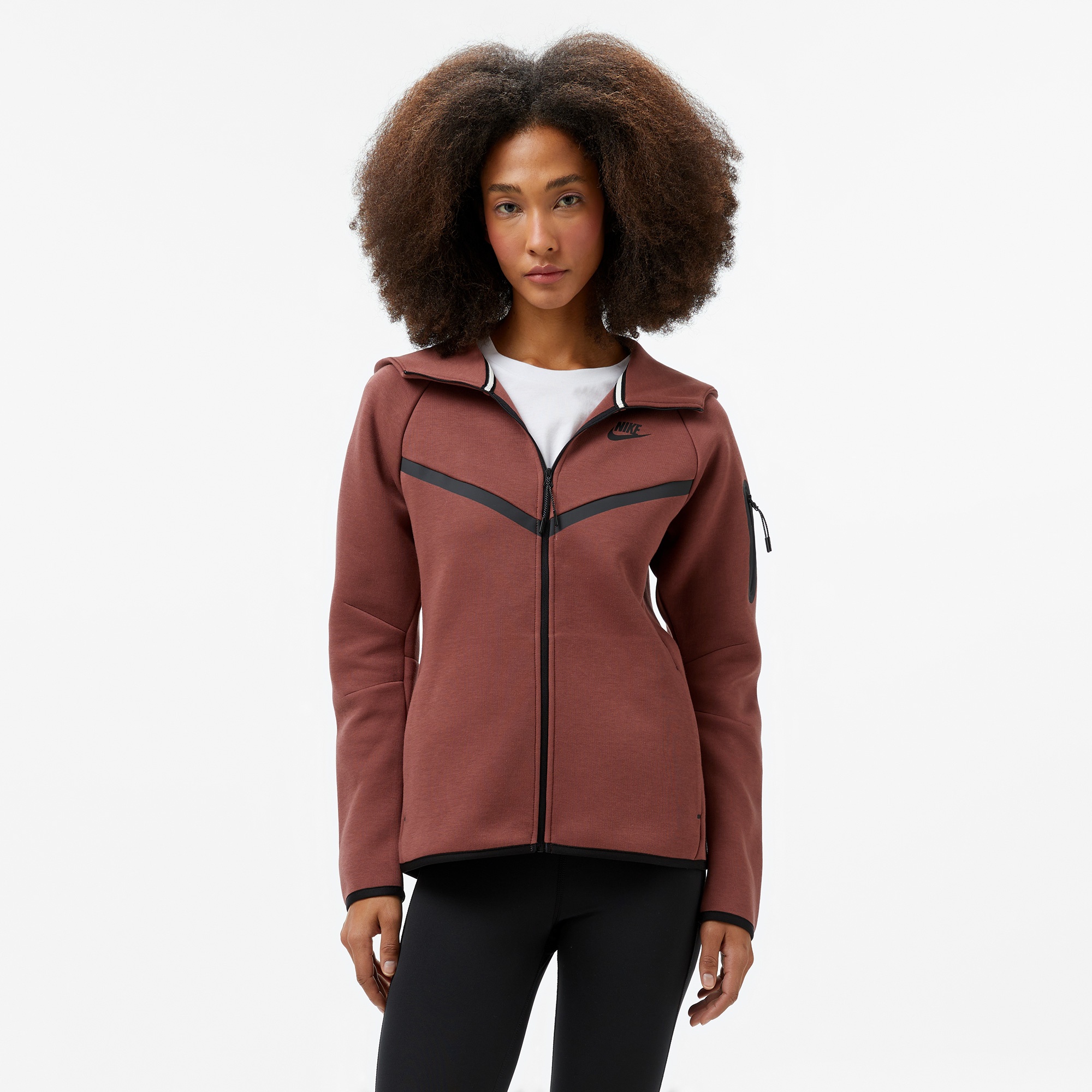 Nike Sportswear Tech Fleece Windrunner Kadın Kahverengi Kapüşonlu Sweatshirt