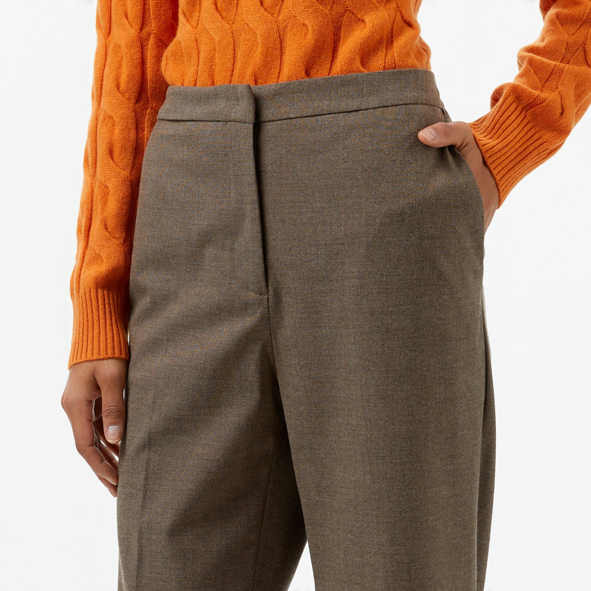 Tommy Hilfiger Flannel Slim Straight Kadın Kahverengi Pantolon