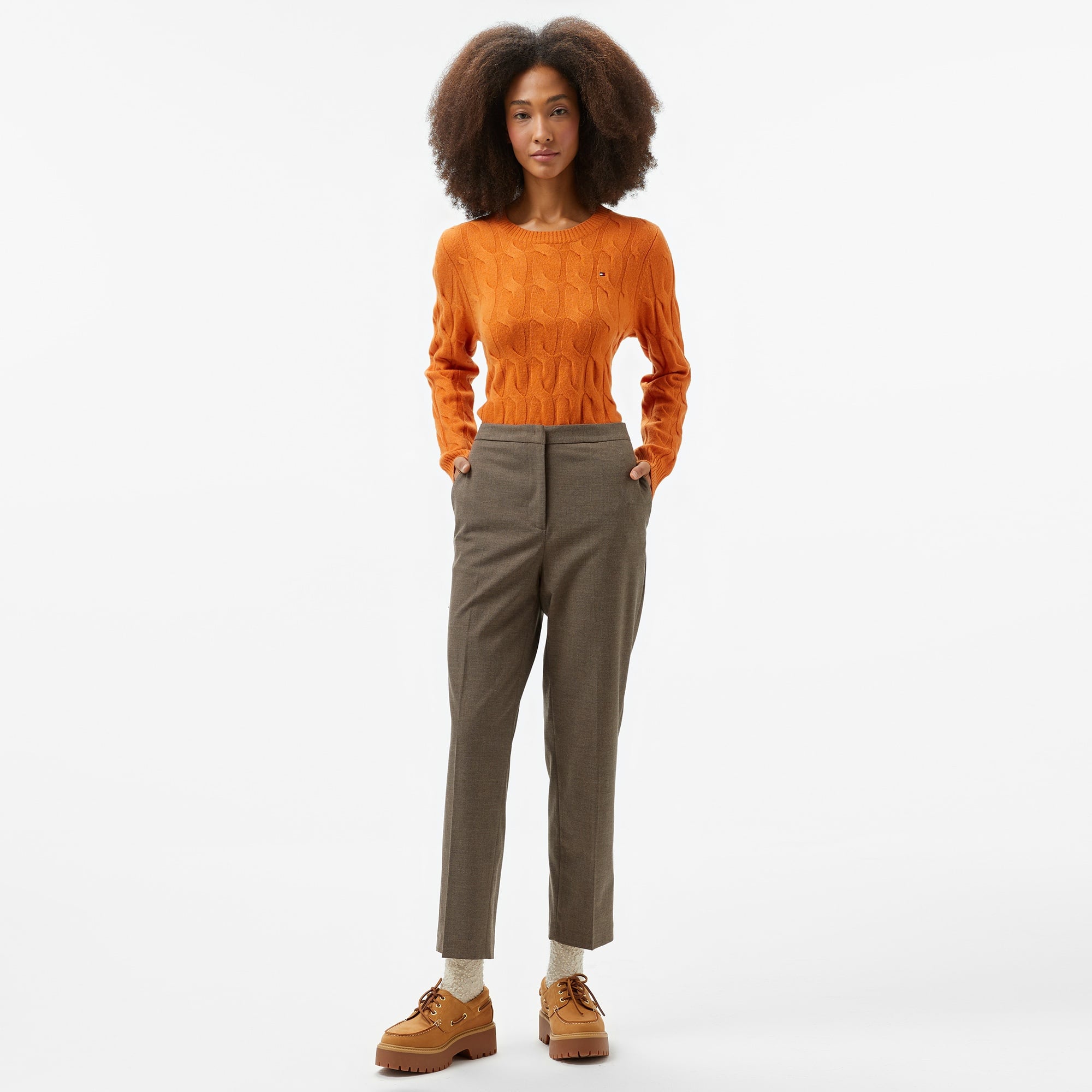 Tommy Hilfiger Flannel Slim Straight Kadın Kahverengi Pantolon