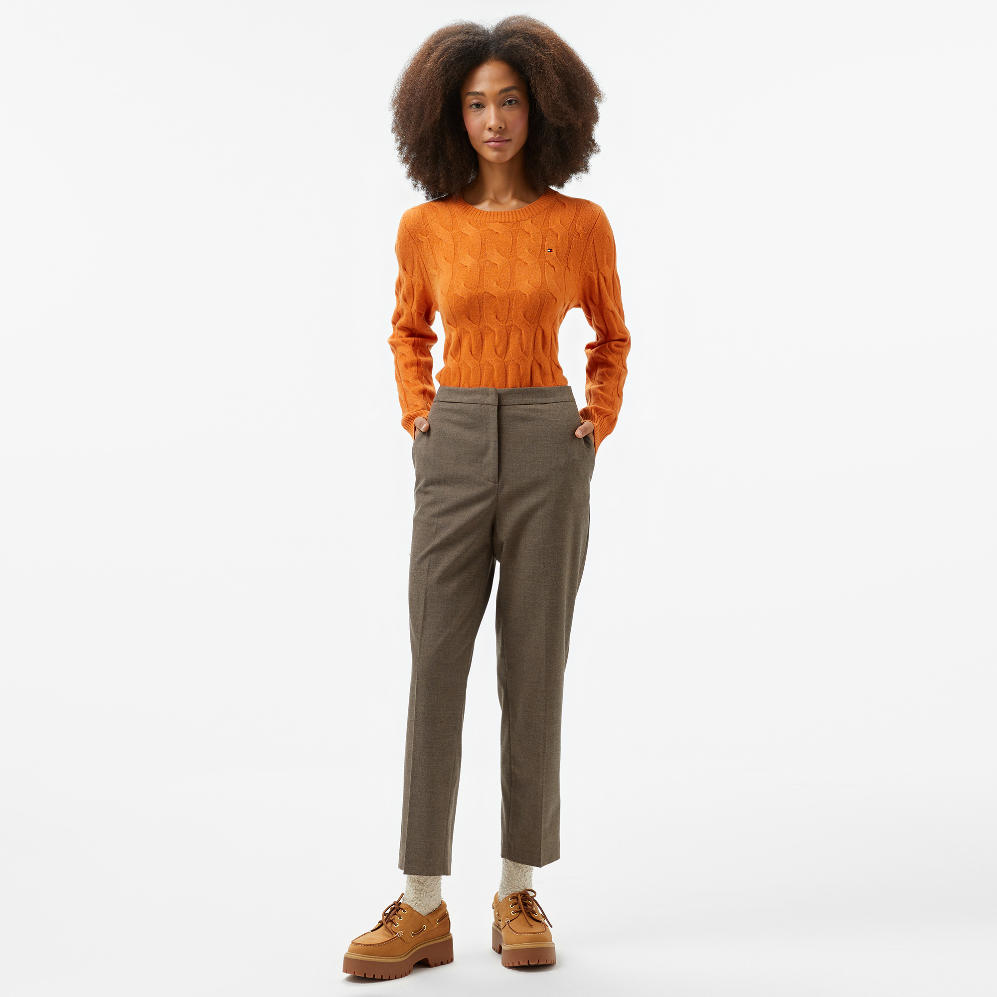  Tommy Hilfiger Flannel Slim Straight Kadın Kahverengi Pantolon