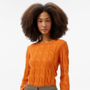  Tommy Hilfiger Soft Wool Cable Kadın Turuncu Kazak