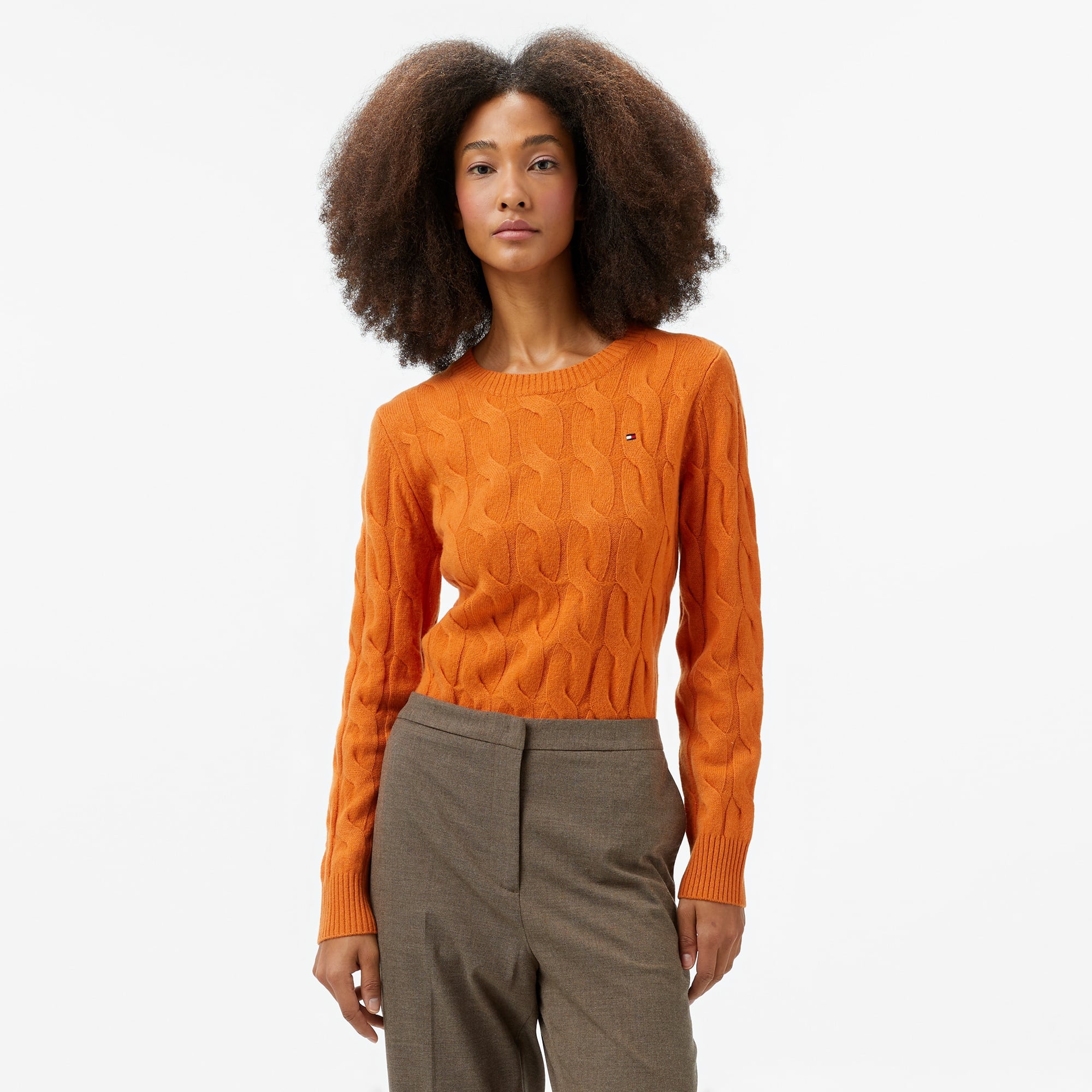 Tommy Hilfiger Soft Wool Cable Kadın Turuncu Kazak