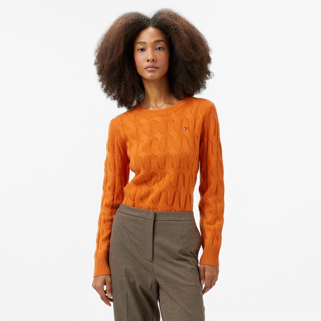  Tommy Hilfiger Soft Wool Cable Kadın Turuncu Kazak