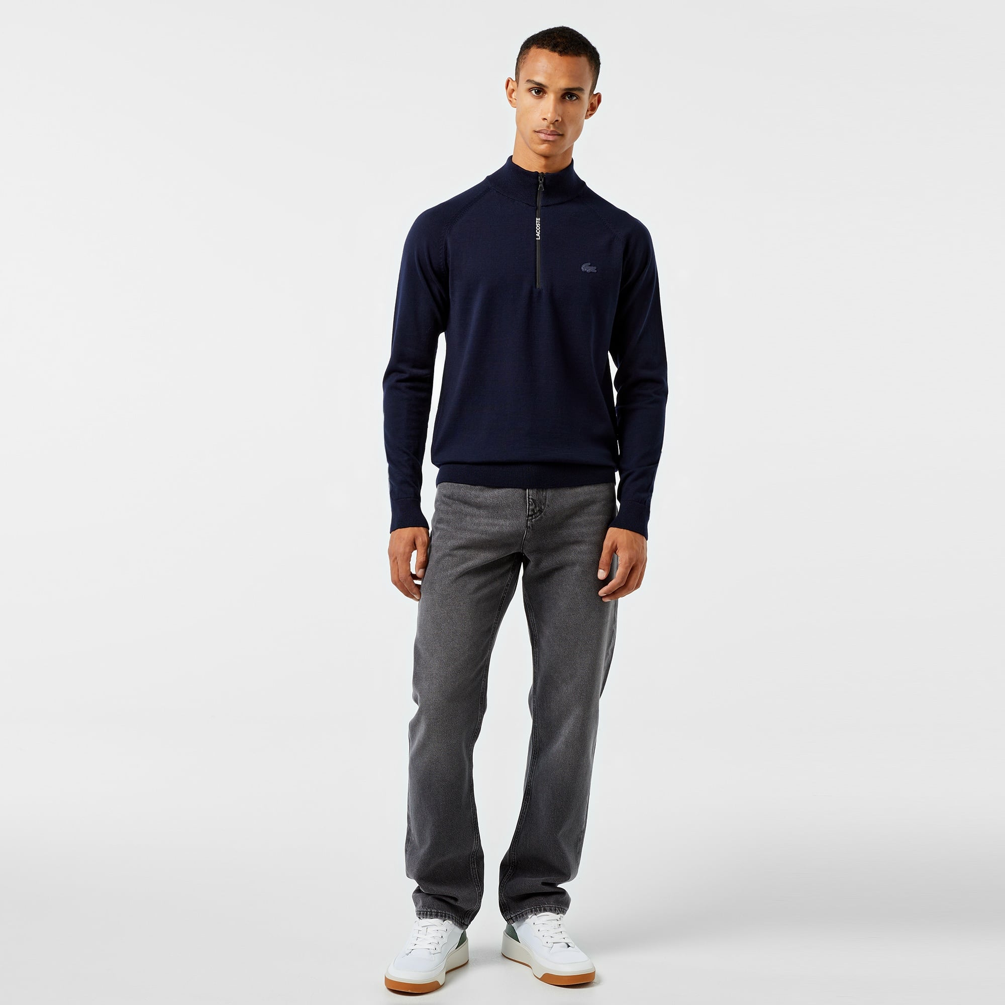 Erkek Regular Fit Yarım Fermuarlı Lacivert Triko