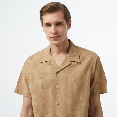  Nautica Erkek Bej Classic Fit Kısa Kollu Gömlek