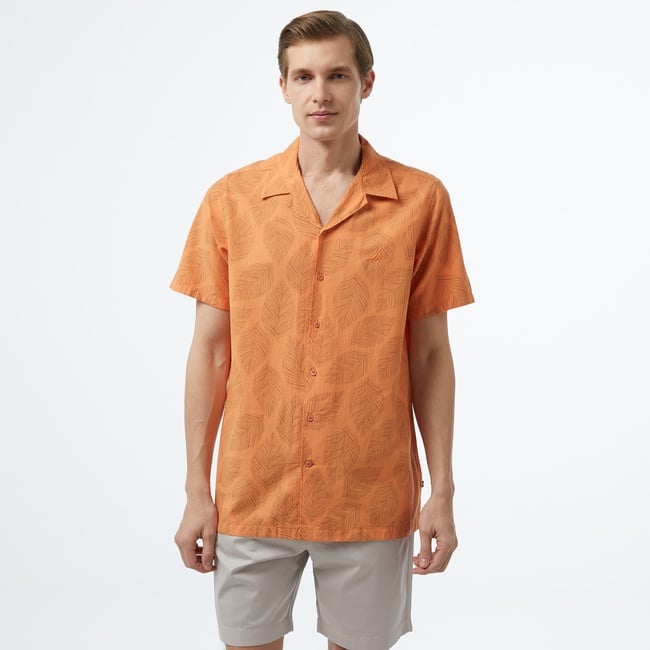  Nautica Erkek Turuncu Classic Fit Kısa Kollu Gömlek