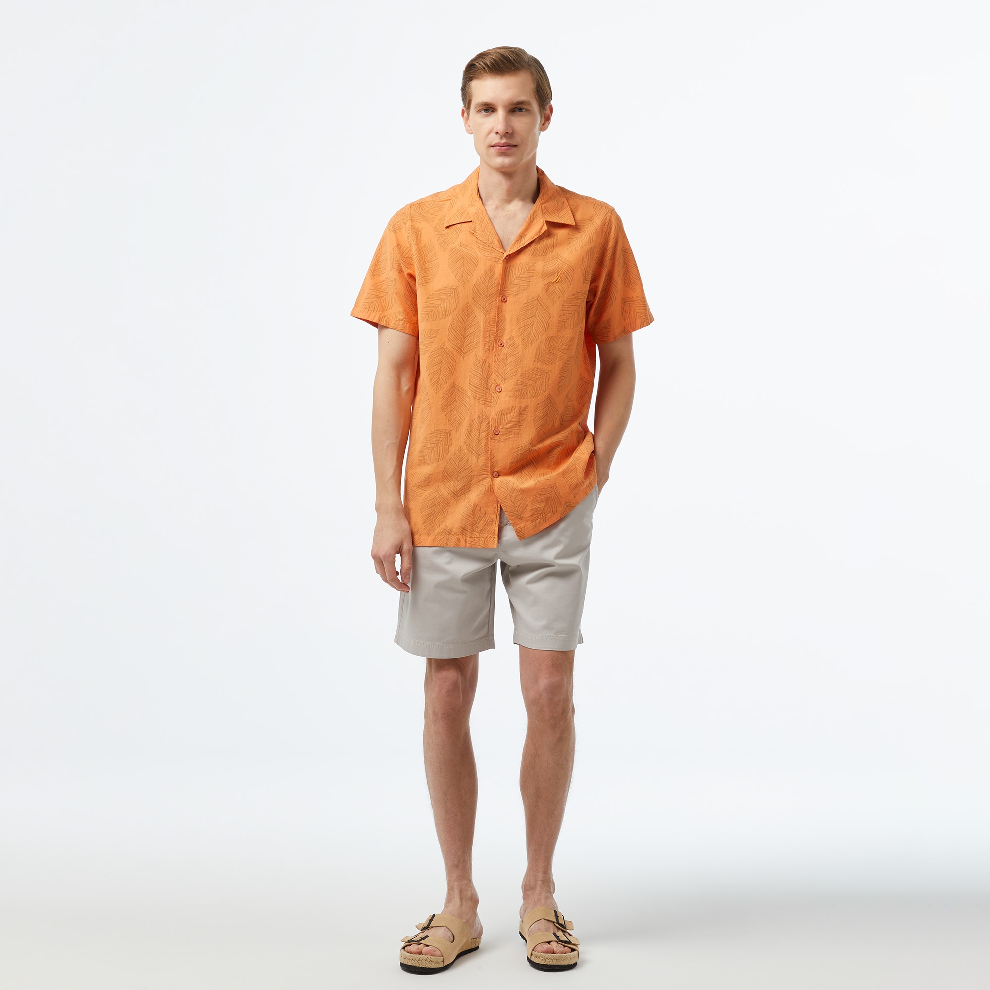 Nautica Erkek Turuncu Classic Fit Kısa Kollu Gömlek