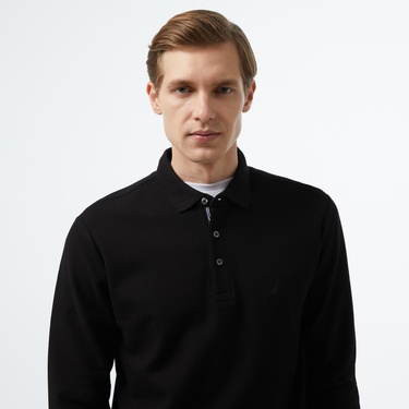  Nautica Erkek Siyah Slim Fit Uzun Kollu Polo