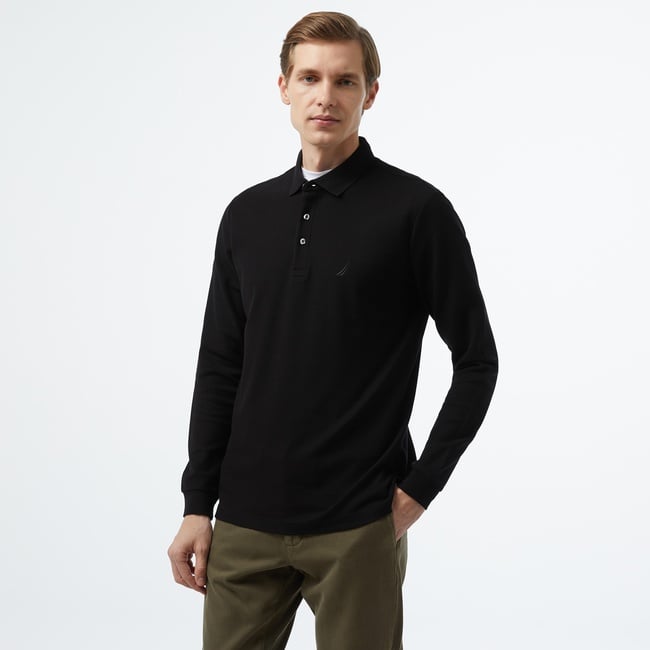  Nautica Erkek Siyah Slim Fit Uzun Kollu Polo