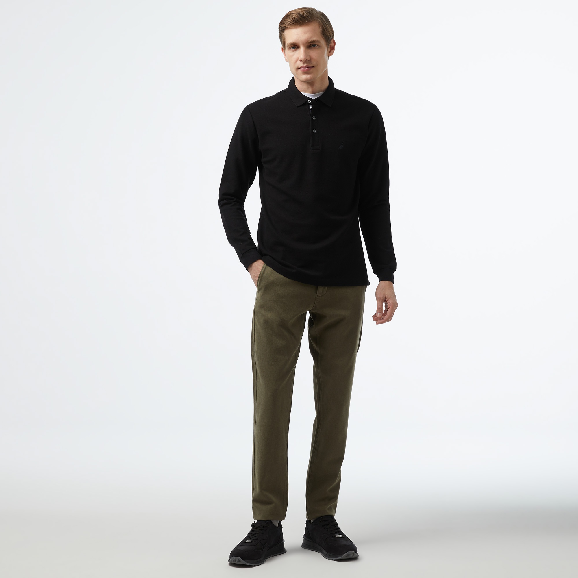 Nautica Erkek Siyah Slim Fit Uzun Kollu Polo