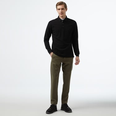  Nautica Erkek Siyah Slim Fit Uzun Kollu Polo