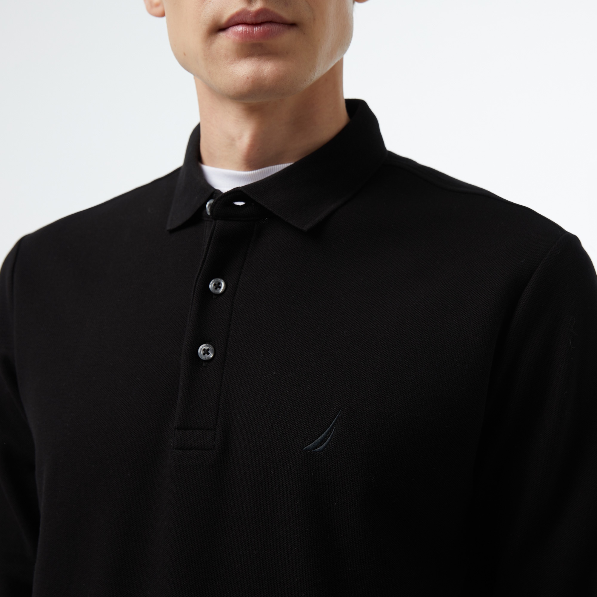 Nautica Erkek Siyah Slim Fit Uzun Kollu Polo